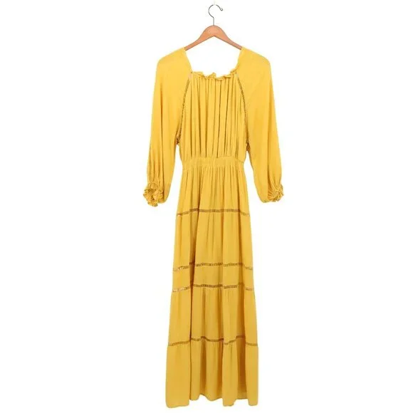 Anthropologie En Elly Sunset Tiered Golden Yellow Maxi Dress S - Picture 10 of 10